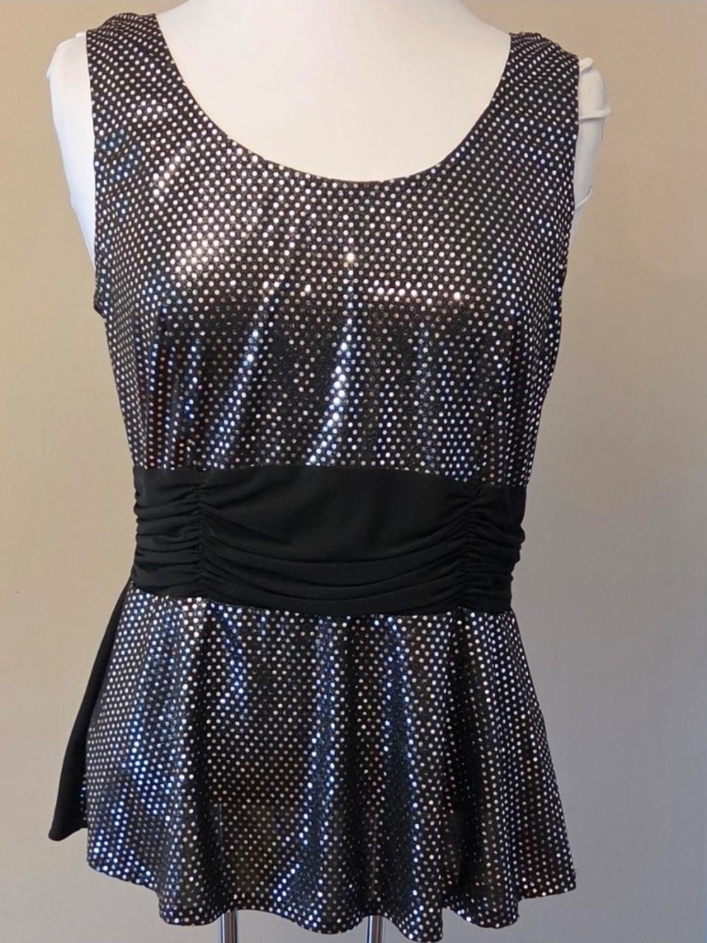 Black Silver Polka Dot Peplum Tank Top